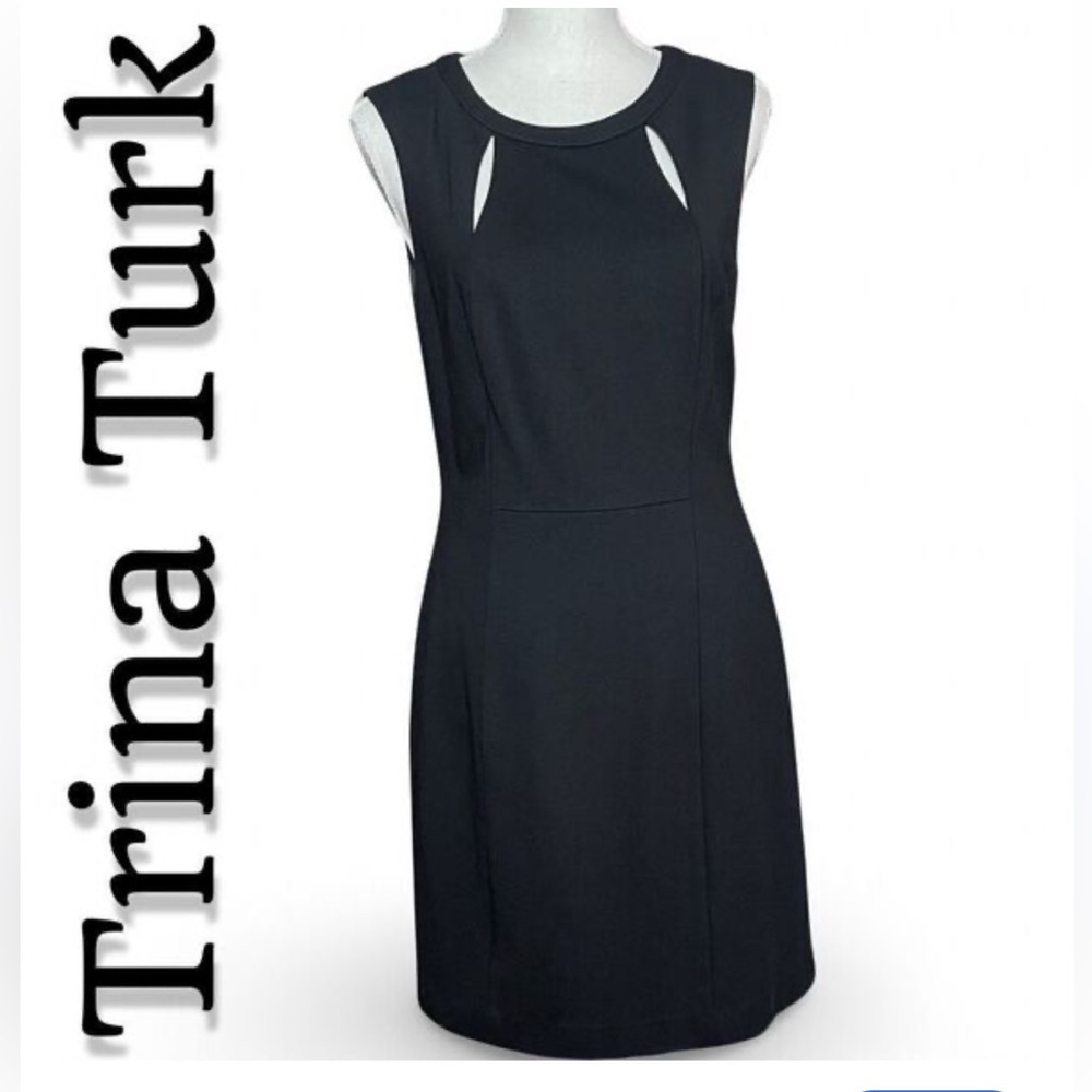Trina Turk Black Sleeveless Designer Dress With Keyhole Design